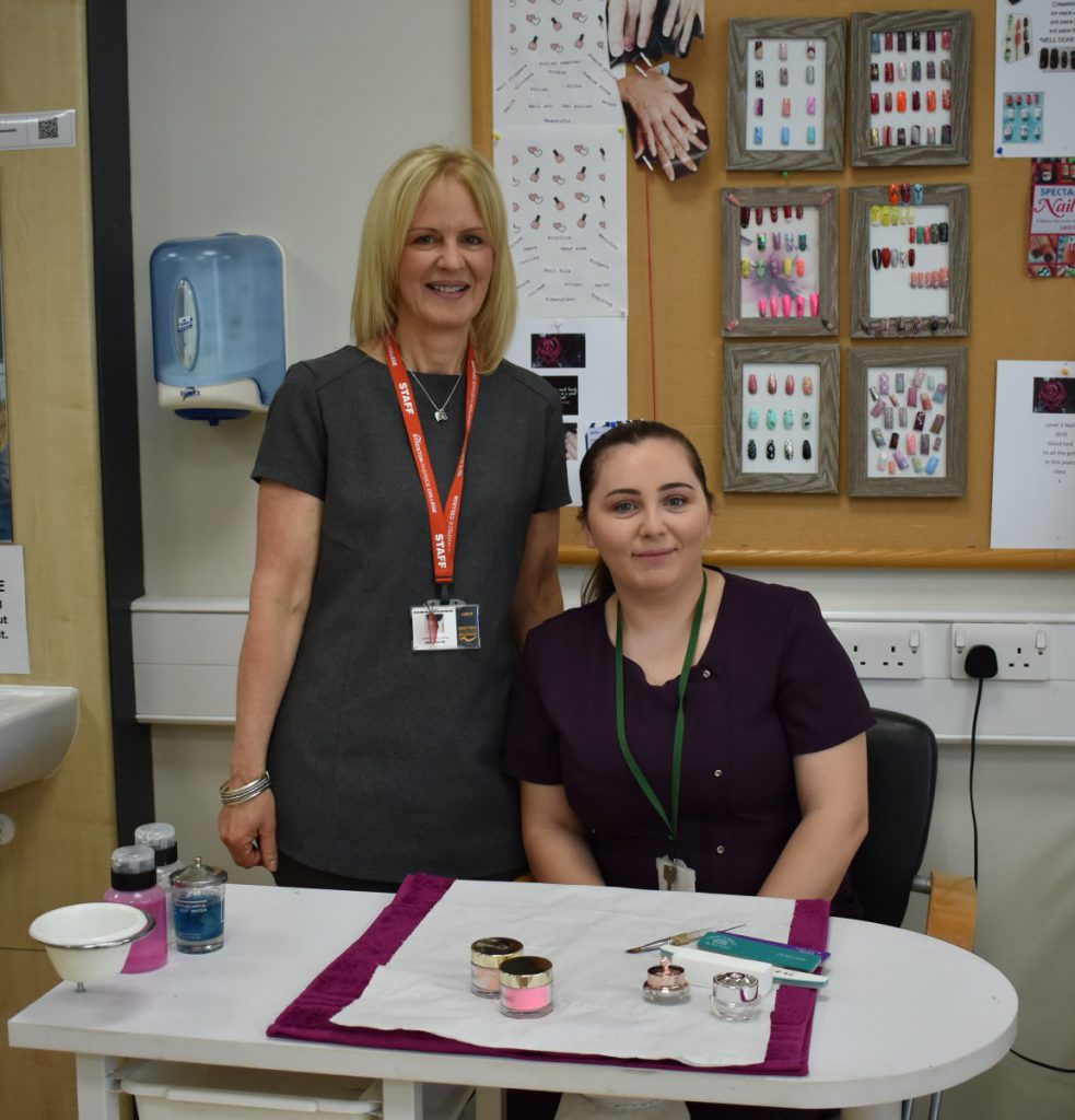 Nail Services student Crystal with lecturer Sarah Little