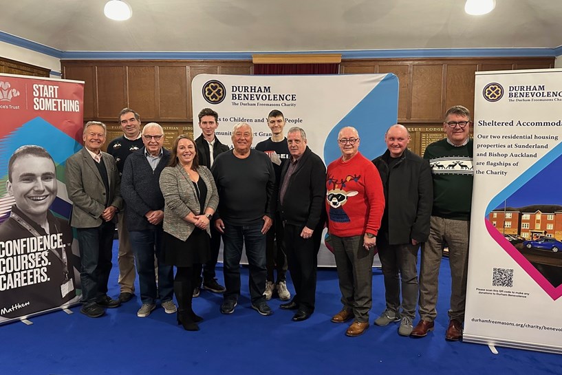 Durham Freemasons With Etc. Prince's Trust Head Of Department Gillian Hutchinson And Two Prince's Trust Team Members